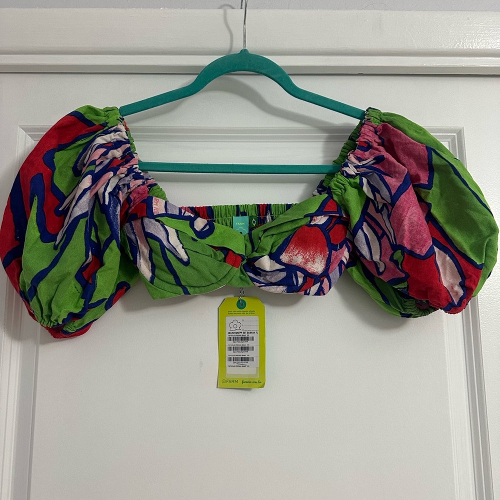 FARM Rio Multicolor Puff Sleeve Crop Top